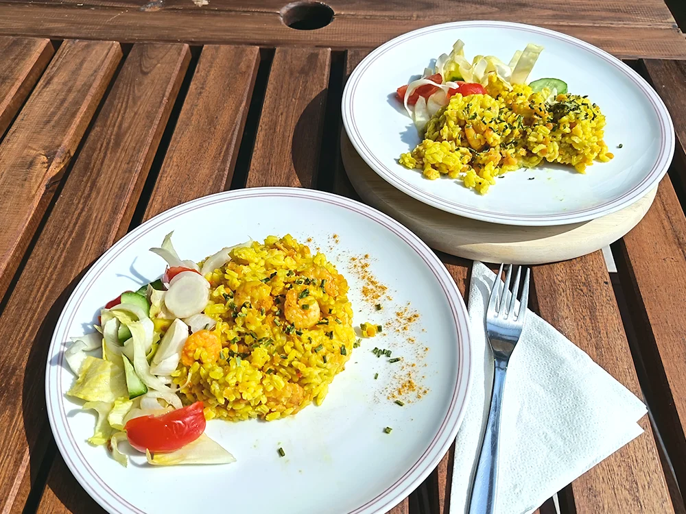 Linsen-Curry-Risotto mit Shrimps